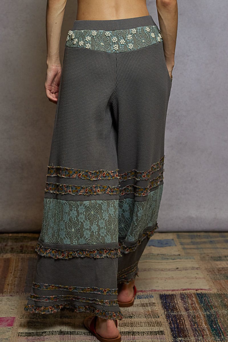 POL Wide-Leg Thermal Lace Pants