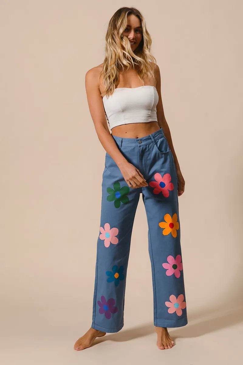 BiBi Floral Print Straight Leg Pants