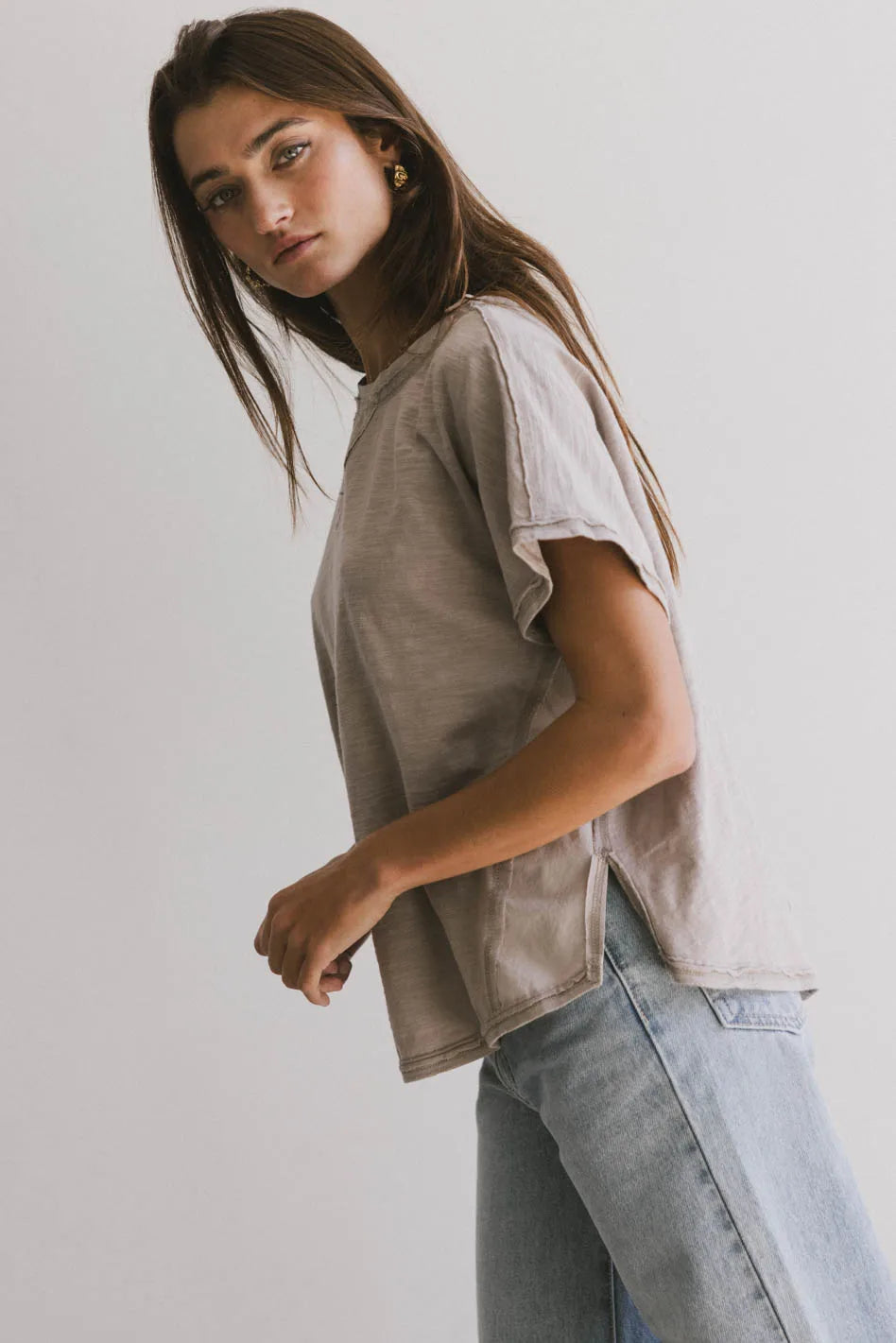 Indy Contrast Top in Taupe - FINAL SALE