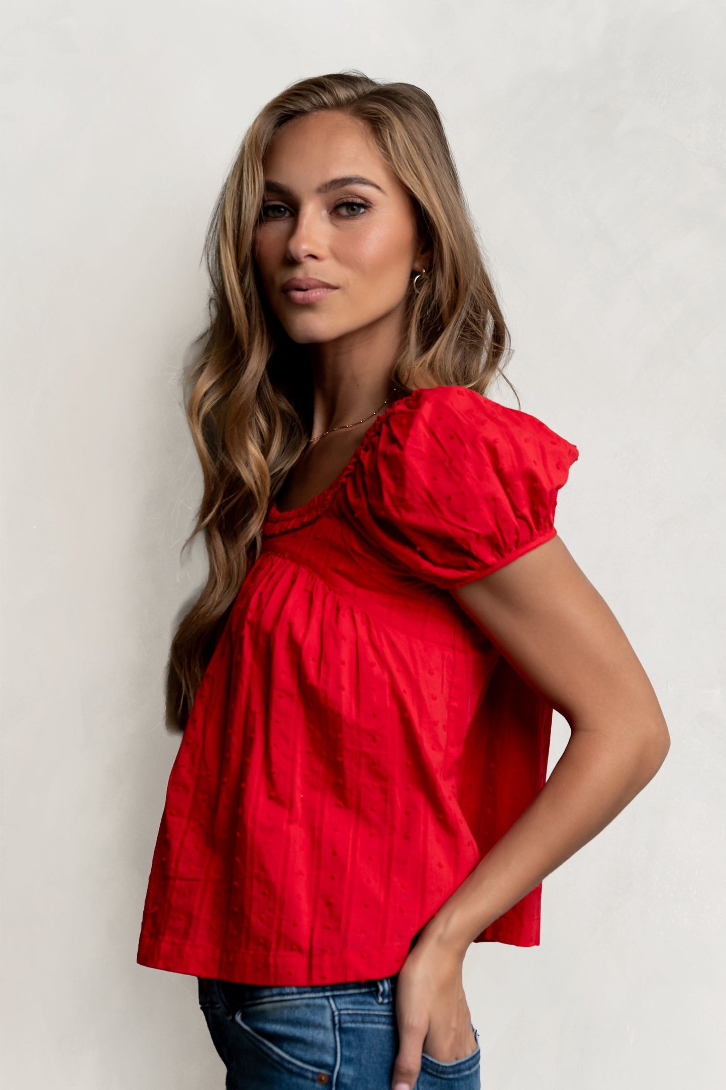 Delaney Swiss Dot Top in Red