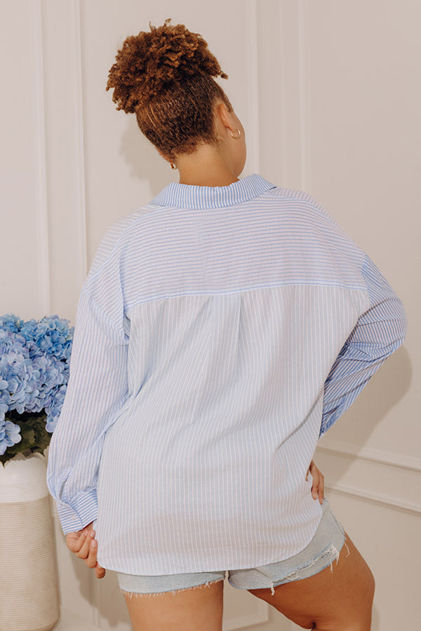 Pure Peace Stripe Button Up In Sky Blue Curves