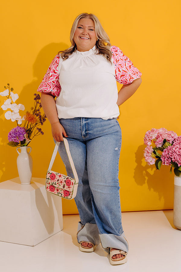 Mediterranean Cruise Embroidered Shift Top in White
