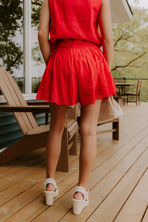 Rose All Day High Waist Eyelet Skort in Red