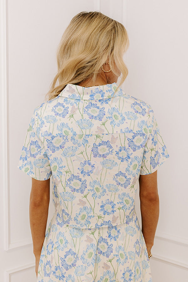Butterfly Garden Floral Button Up Top in Blue