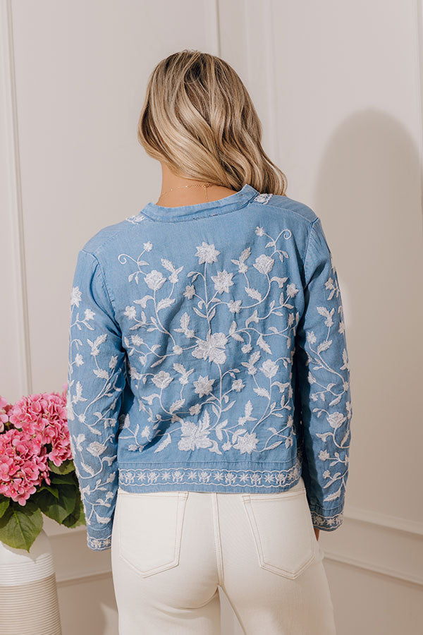 Free Flowing Floral Embroidered Chambray Top
