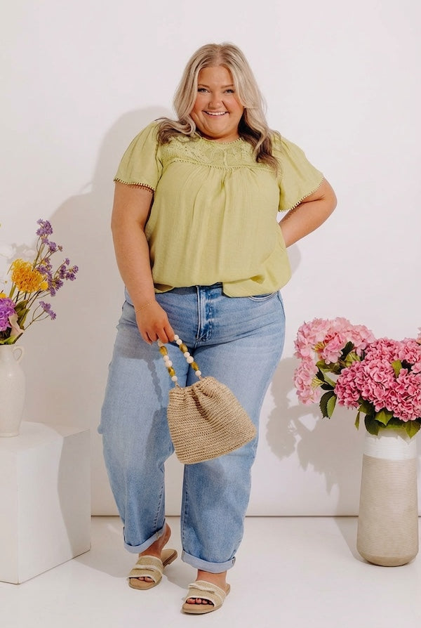 Easy Going Lace Top in Lime Punch Curves
