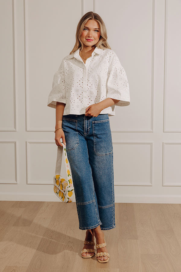 Airy Romance Eyelet Button Up Top