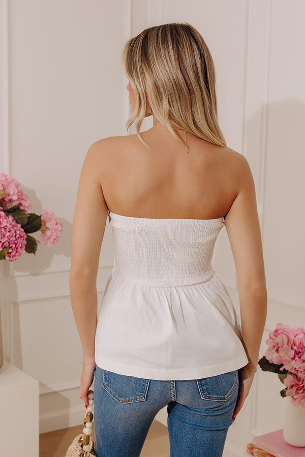 Effortless Look Ruched Peplum Top in White
