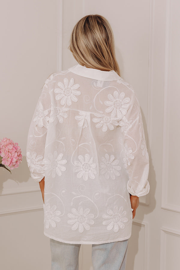 Casual By The Sea Floral Embroidered Button Up Top