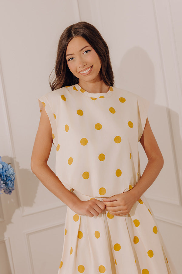 Bistro Charm Polka Dot Bubble Hem Top