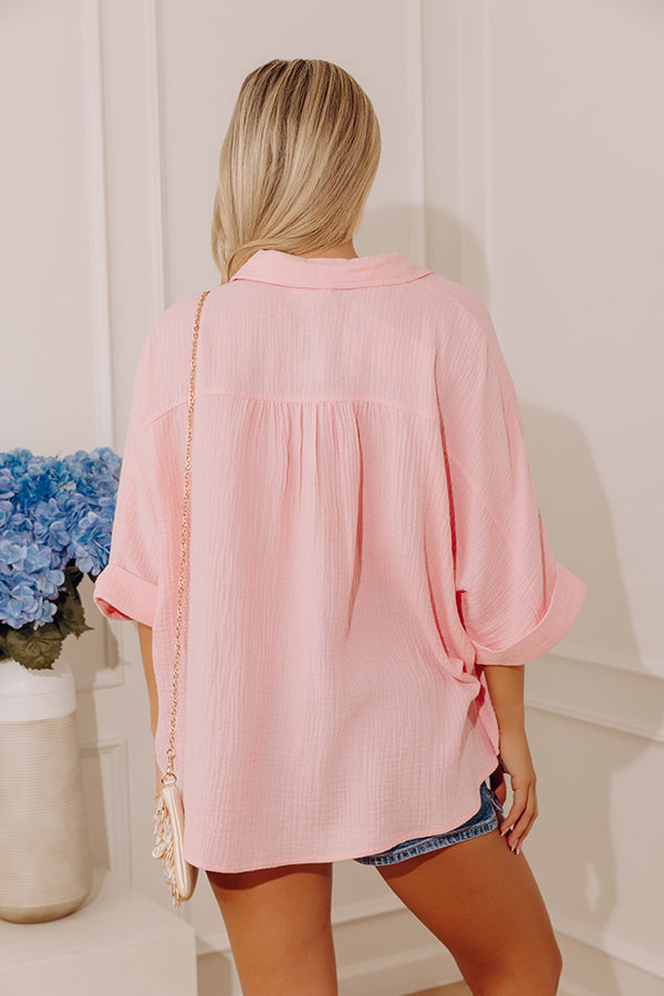 Palm Paradise Embroidered Oversized Gauze Button Up Top