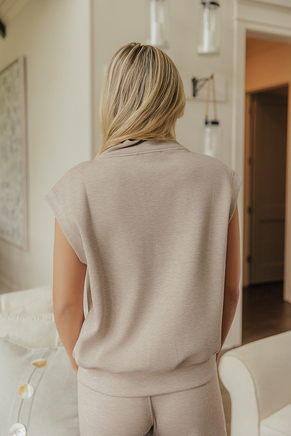 Metro Lounge Scuba Quarter Zip Top in Taupe