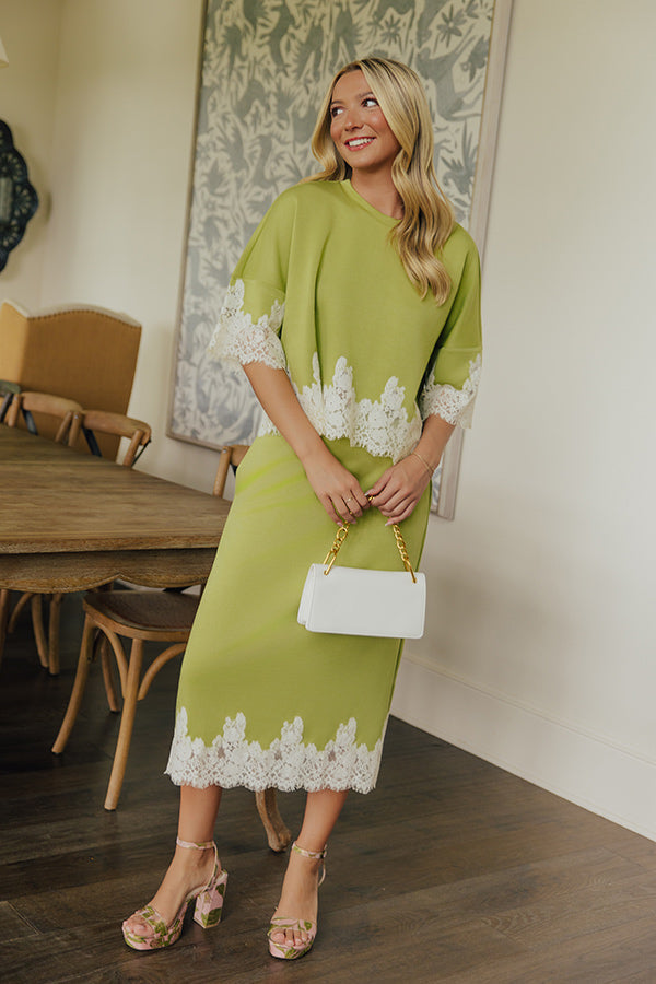 Evening Ease Lace Trim Scuba Top in Lime Punch