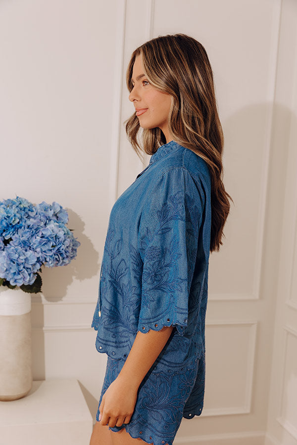 Manhattan Muse Embroidered Chambray Top