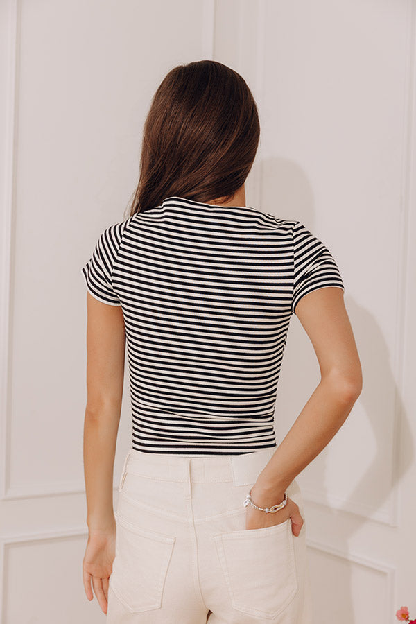Italian Coast Stripe Knit Top in Black