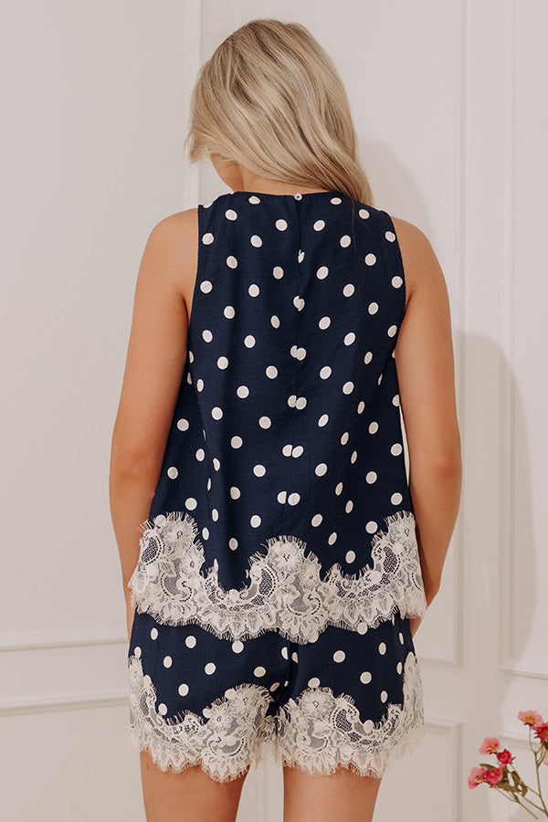 Uptown Ease Lace Trim Top in Navy