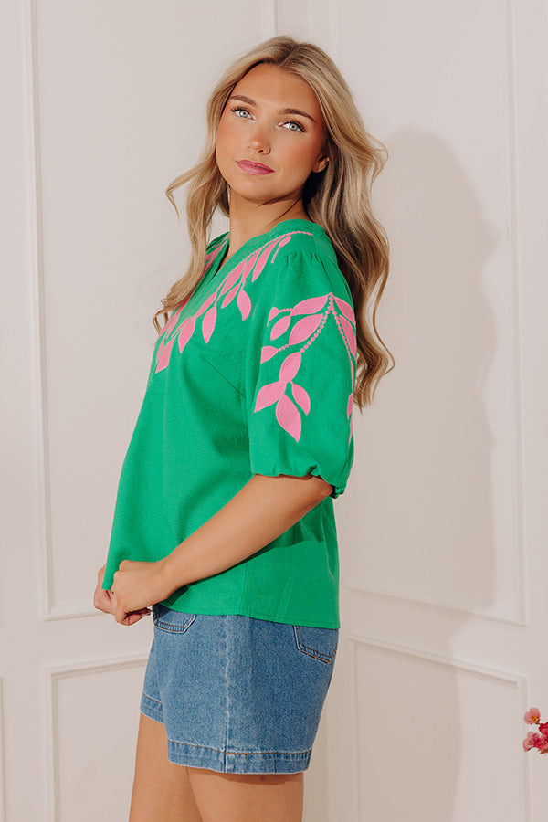 Riviera Muse Embroidered Linen-Blend Top