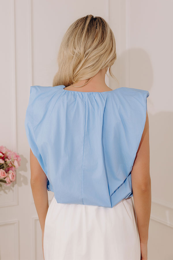 Brunch Date Chic Bubble Hem Top in Sky Blue