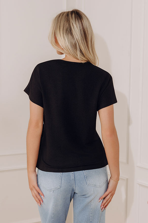 Casually Yours Knit Side Tie Top in Black