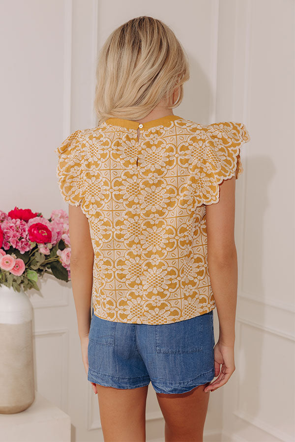 Positano Muse Floral Embroidered Top in Mustard