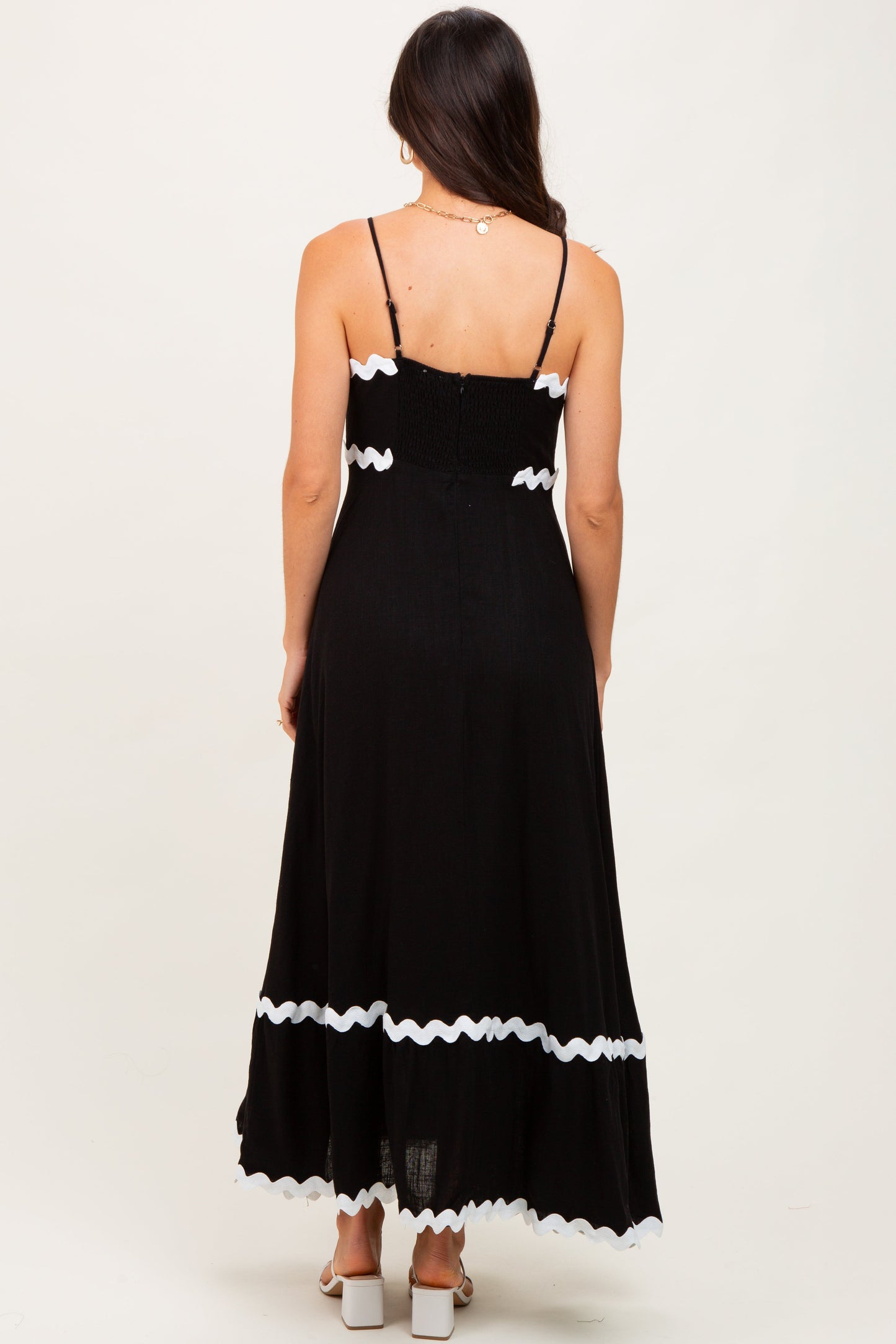 Black Colorblock Trim Midi Dress