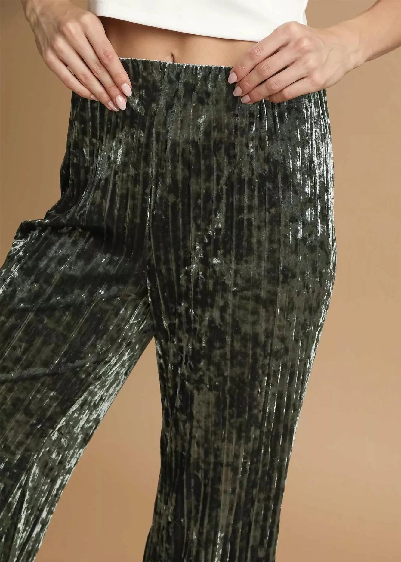 Umgee Velvet Pleated Wide Leg Pants