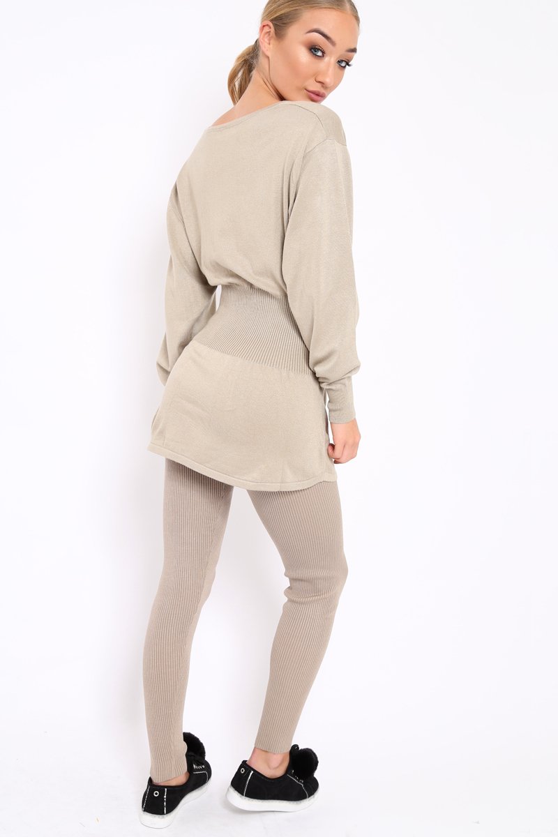 Beige Co-ord with Corset Waist Tie Detail - Laurel