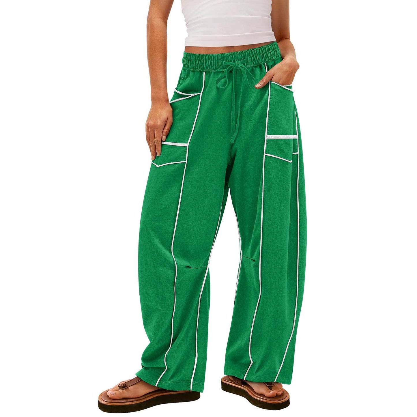 Luxe Contrast Stitching Wide Leg Pants