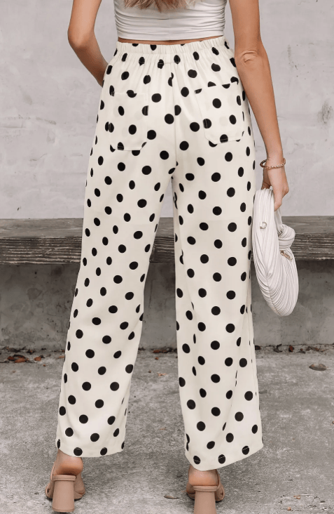 Polka Dot Print Patched Pocket Mid-rise Straight Leg Pants
