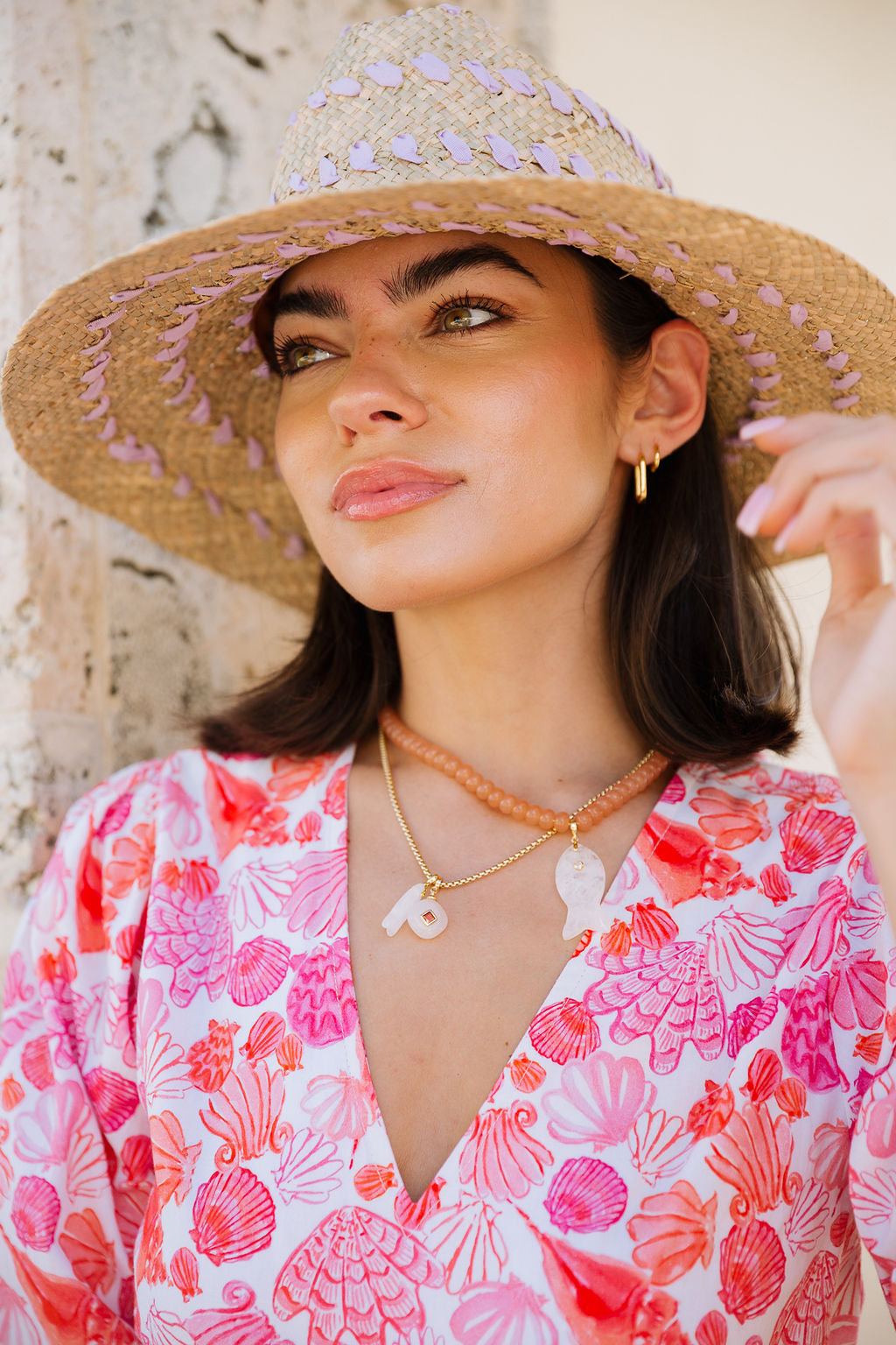 Gemstone Beaded Necklace - Peach