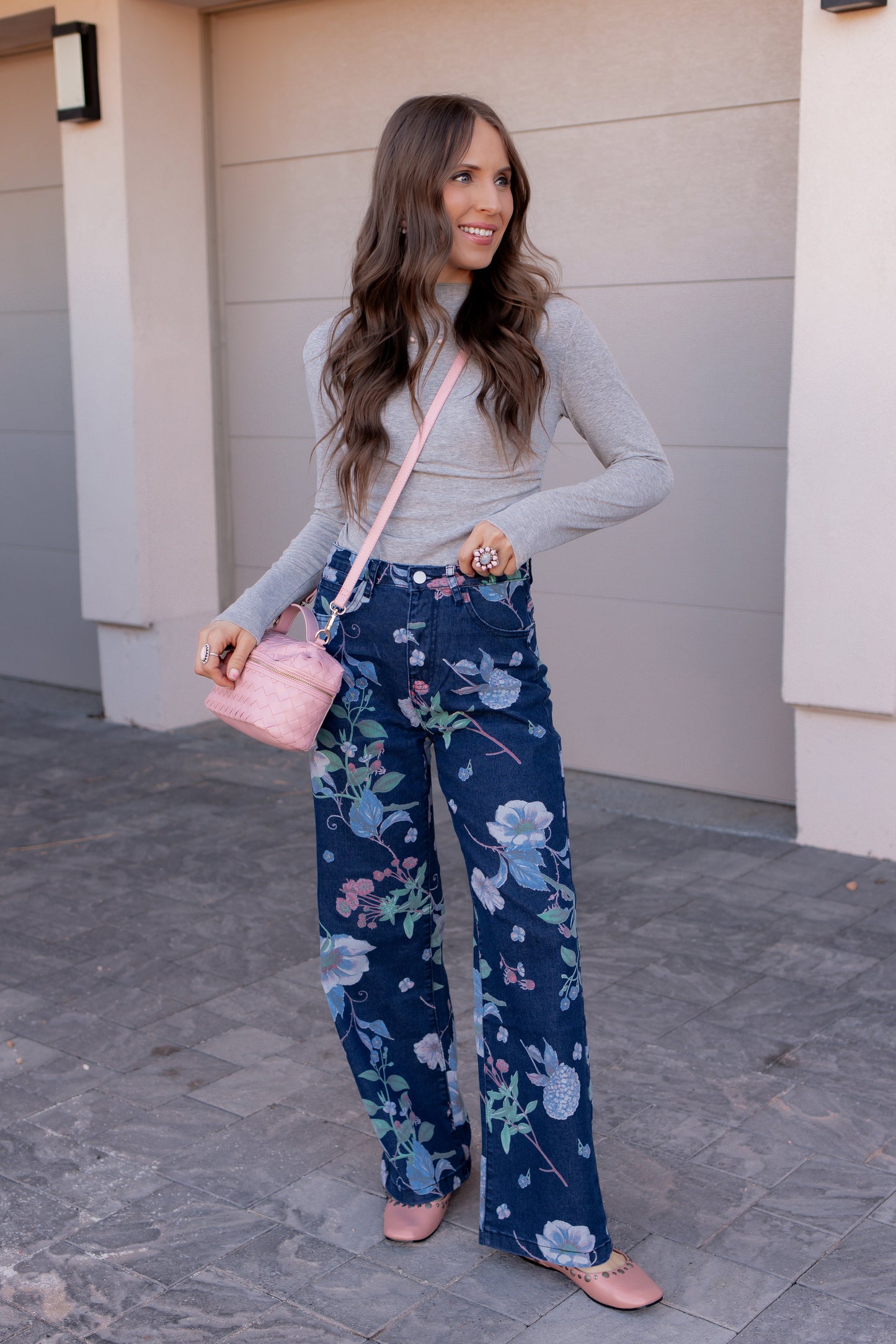 Dreamy Floral Wide Leg Denim Pants