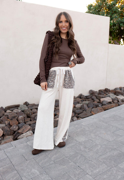 Mineral Washed Leopard Print Pocket Side Trim Pants