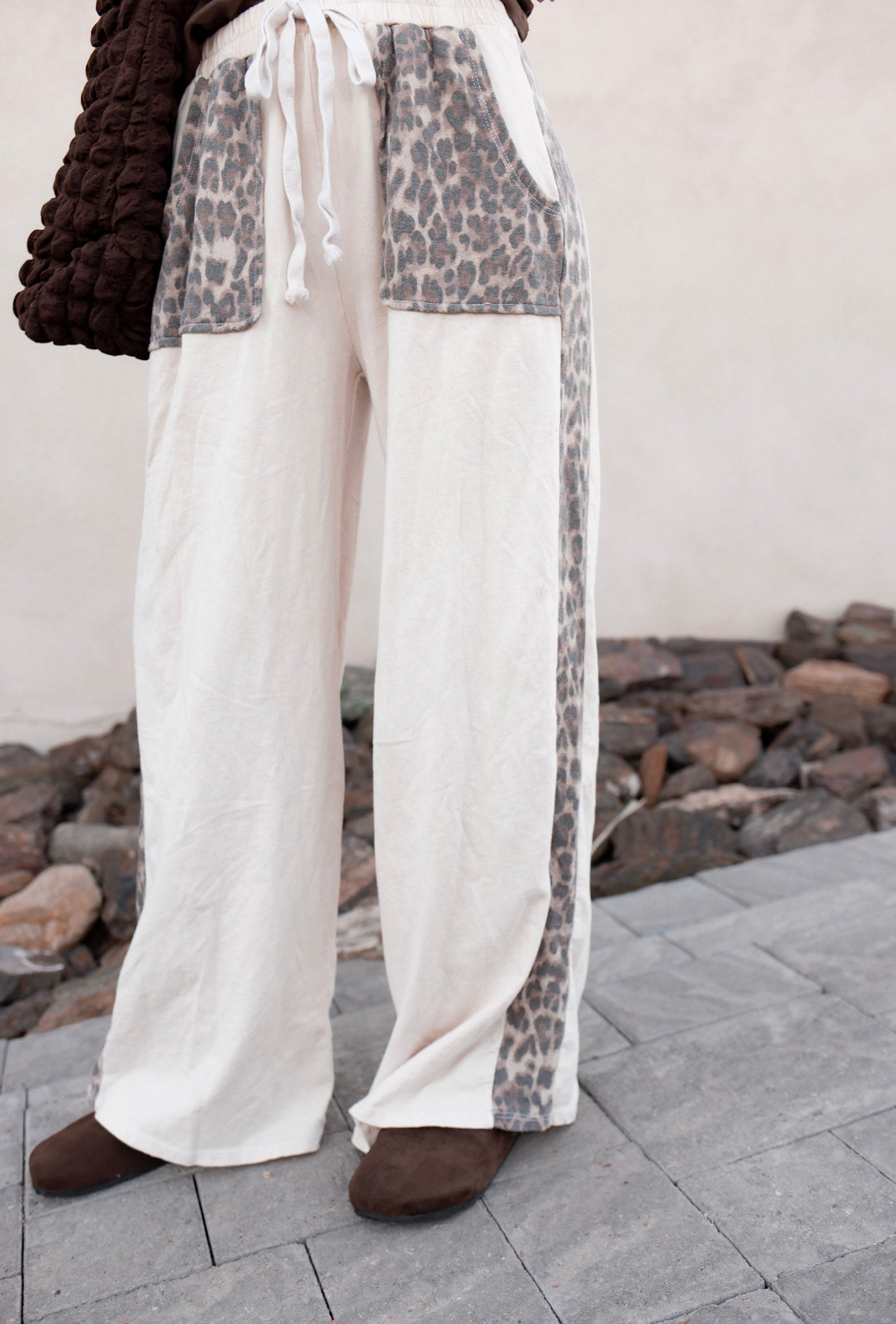 Mineral Washed Leopard Print Pocket Side Trim Pants