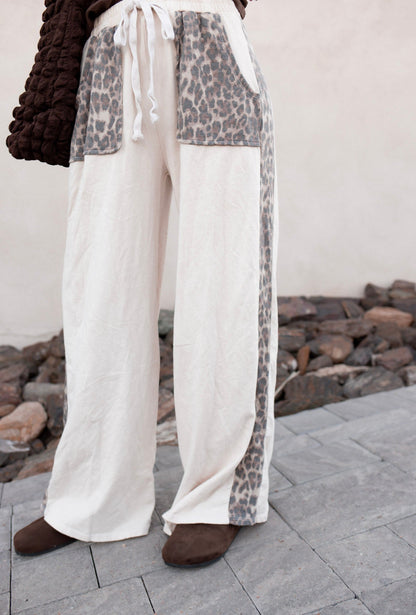 Mineral Washed Leopard Print Pocket Side Trim Pants