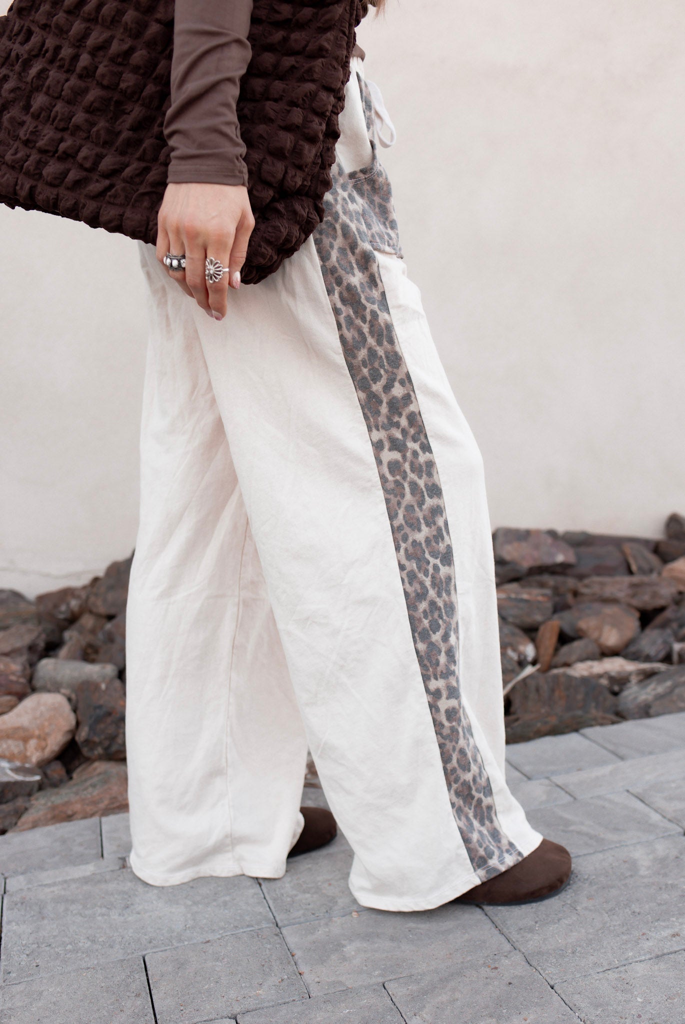 Mineral Washed Leopard Print Pocket Side Trim Pants