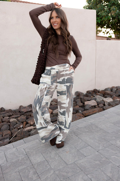 J.HER CAMO For You Cotton Wide Leg Pants