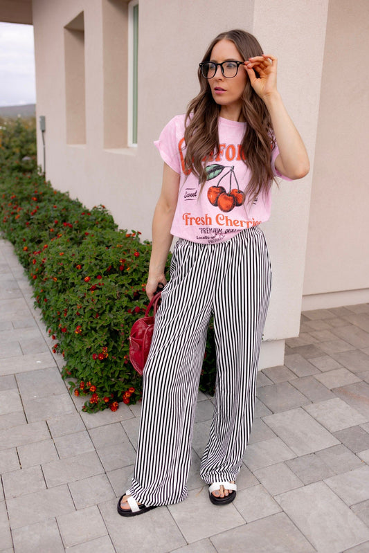 The Stripe Edit Elastic High Waist Pocketed Loose Pants