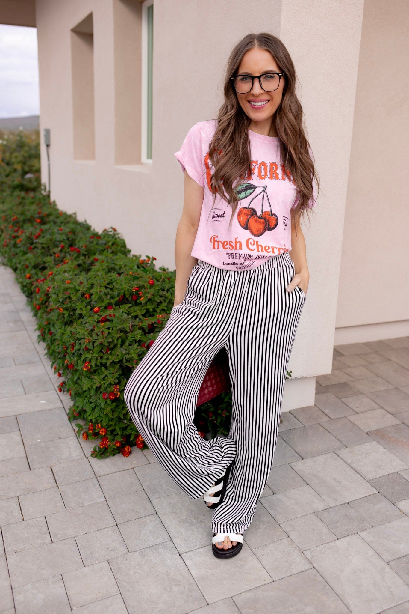 The Stripe Edit Elastic High Waist Pocketed Loose Pants