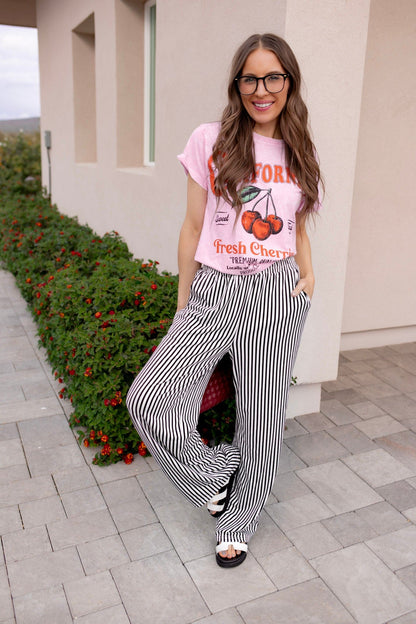 The Stripe Edit Elastic High Waist Pocketed Loose Pants