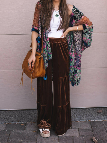 Brooke Velvet Ruffle Hem Wide Leg Pants