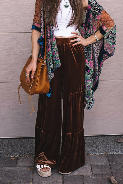 Brooke Velvet Ruffle Hem Wide Leg Pants