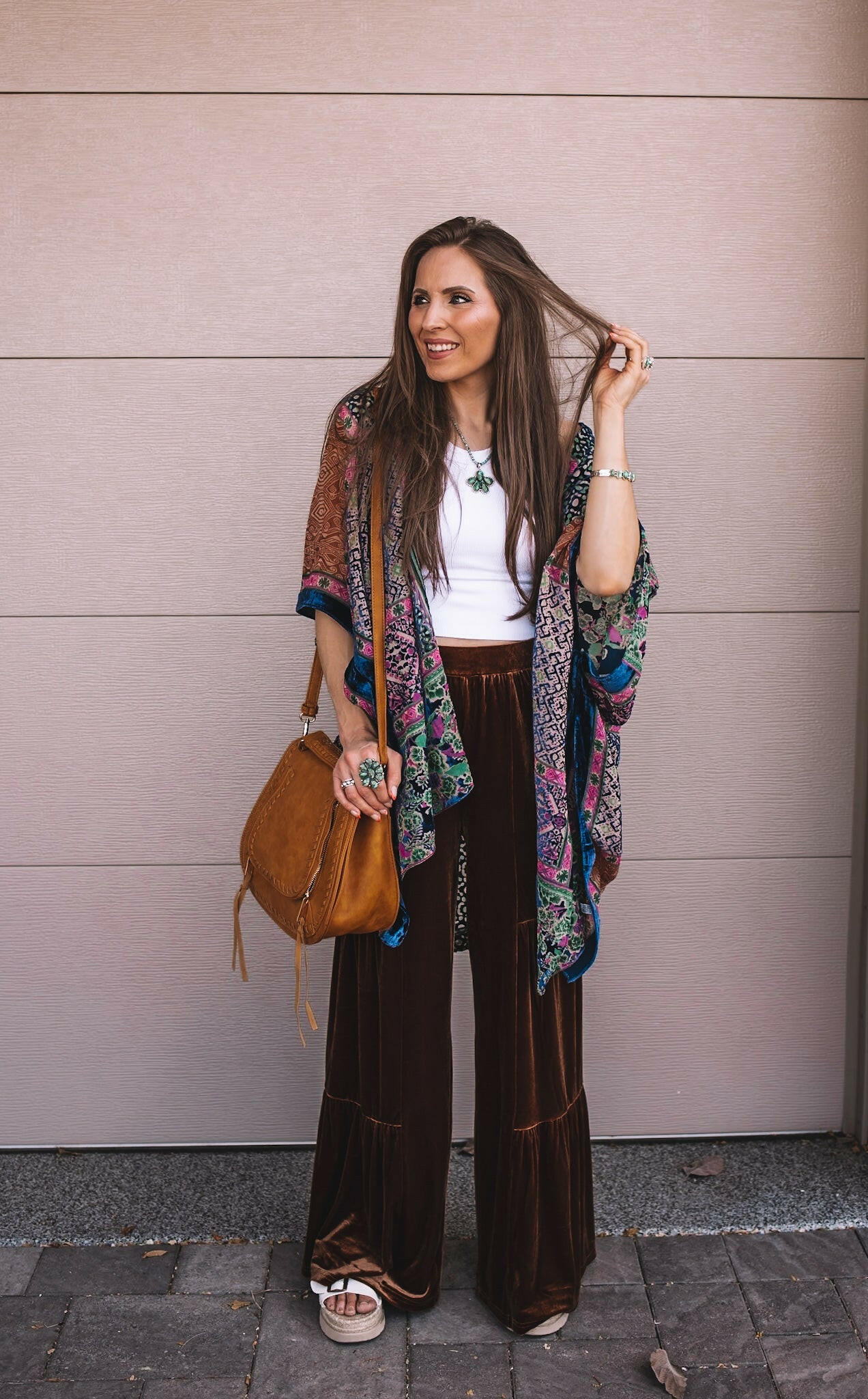 Brooke Velvet Ruffle Hem Wide Leg Pants