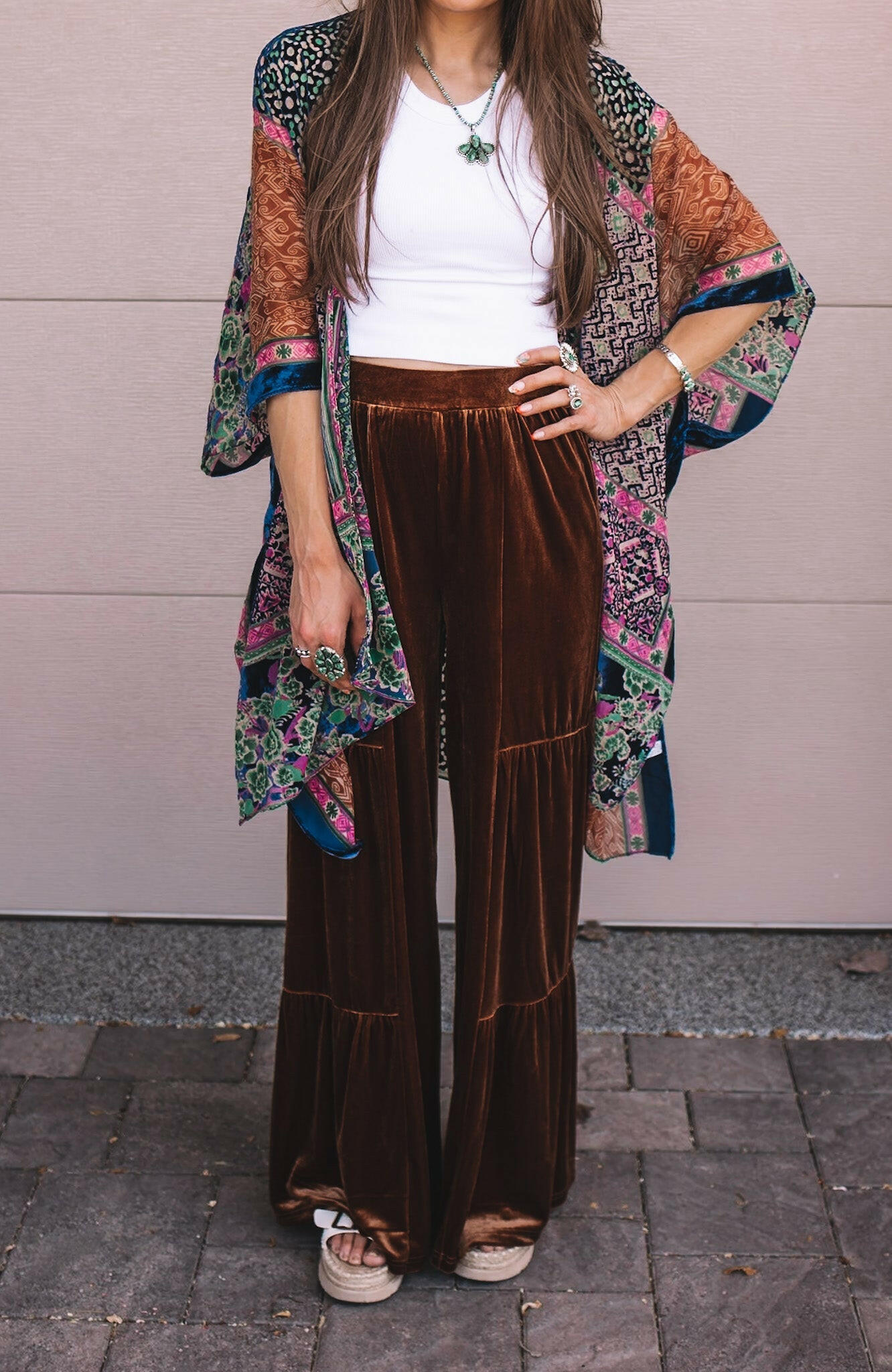 Brooke Velvet Ruffle Hem Wide Leg Pants