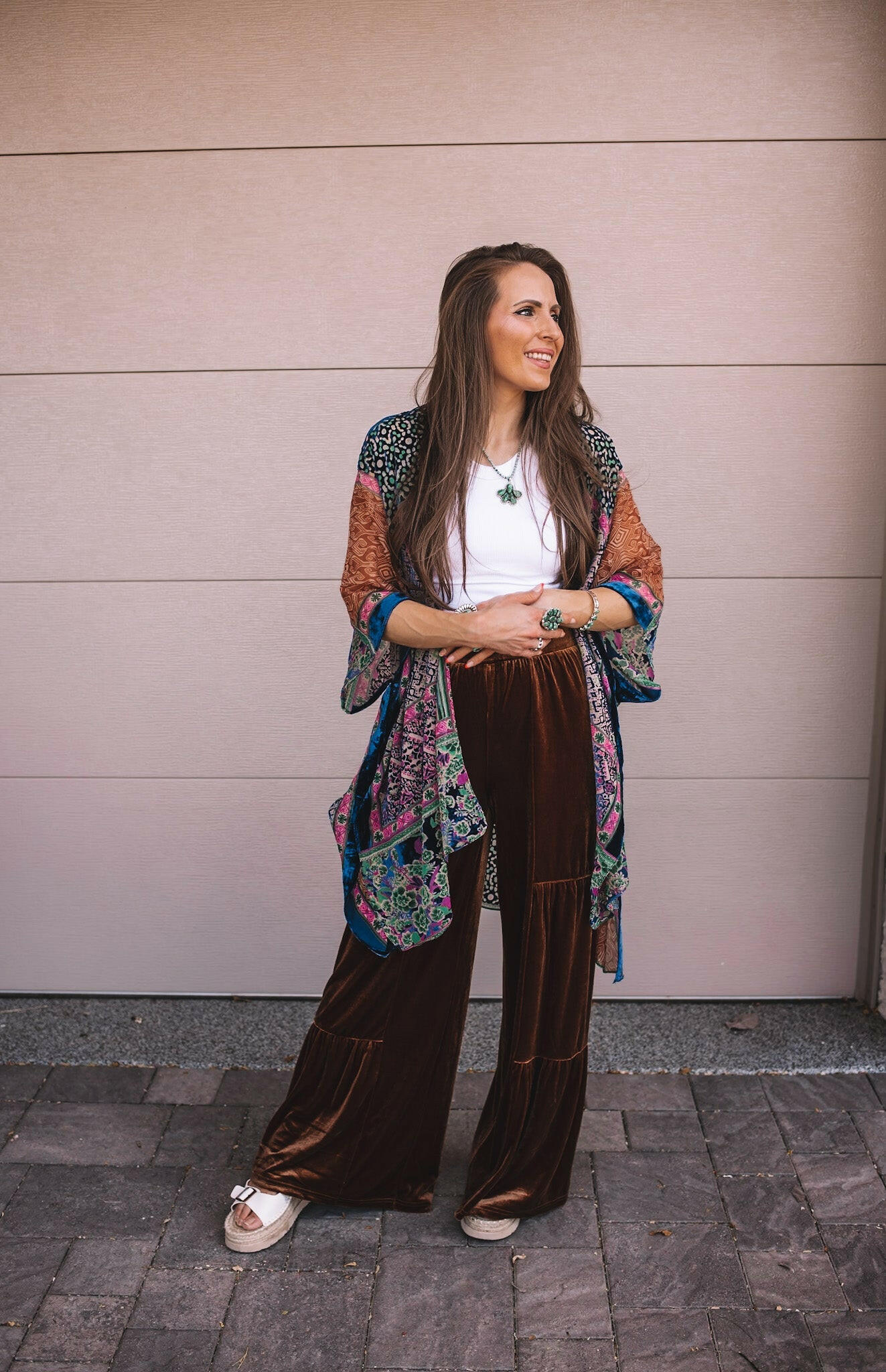 Brooke Velvet Ruffle Hem Wide Leg Pants