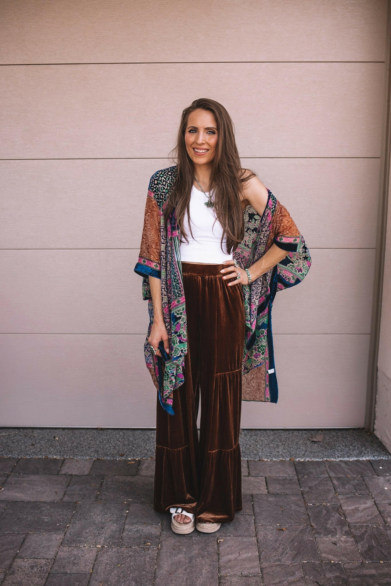 Brooke Velvet Ruffle Hem Wide Leg Pants