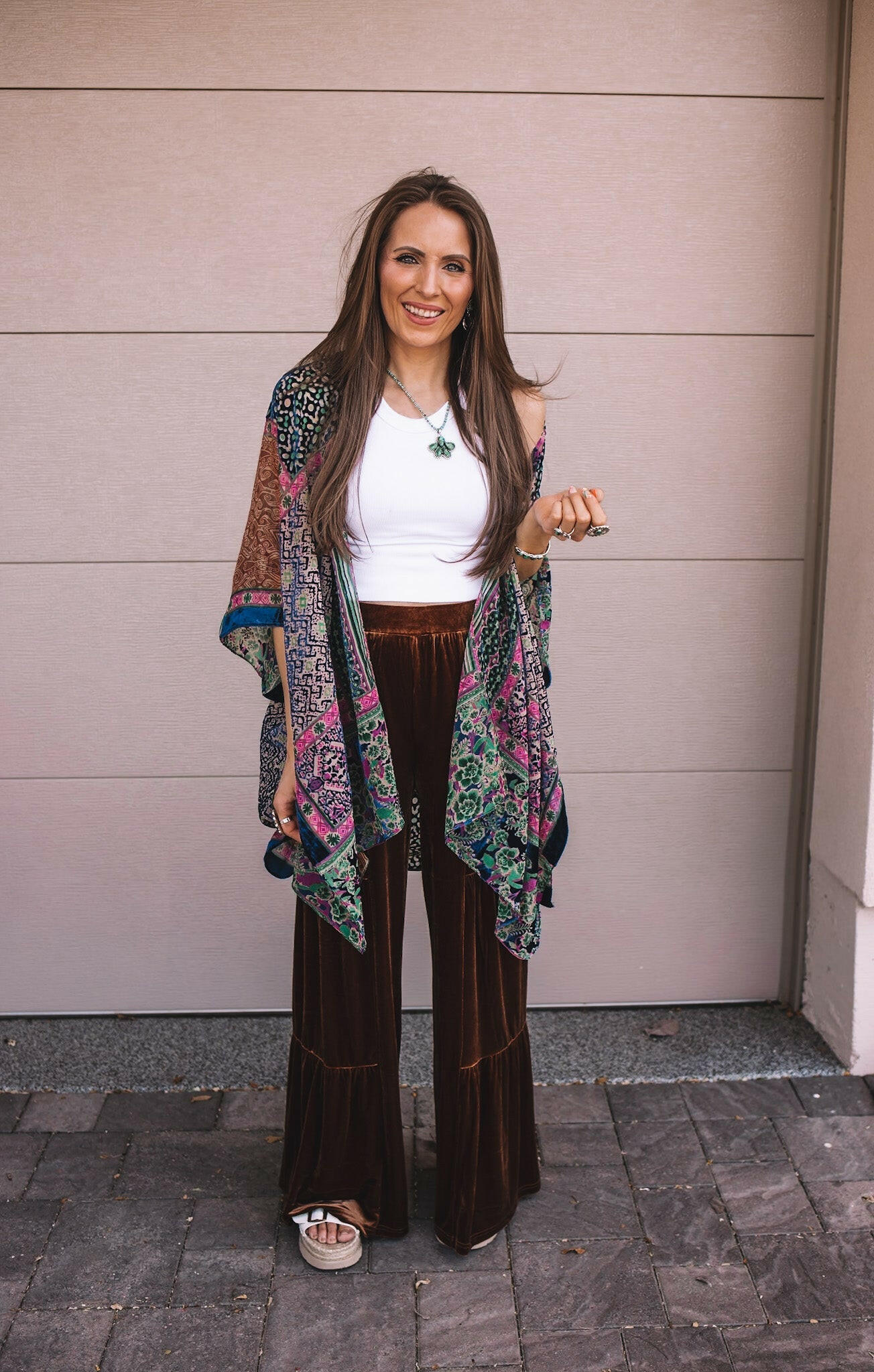 Brooke Velvet Ruffle Hem Wide Leg Pants