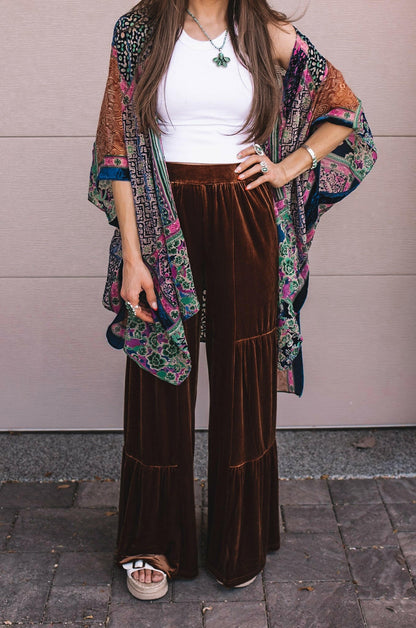 Brooke Velvet Ruffle Hem Wide Leg Pants
