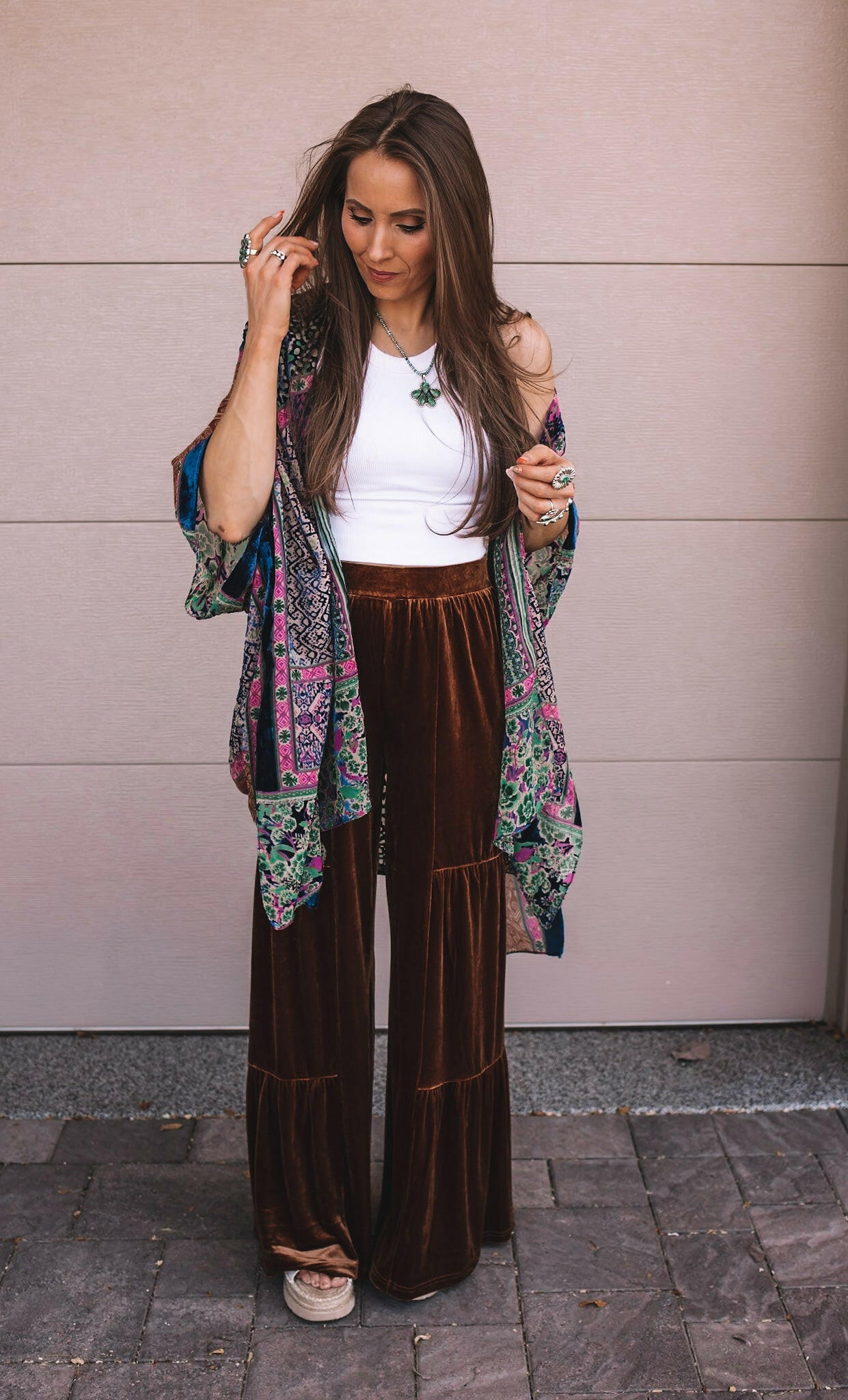 Brooke Velvet Ruffle Hem Wide Leg Pants