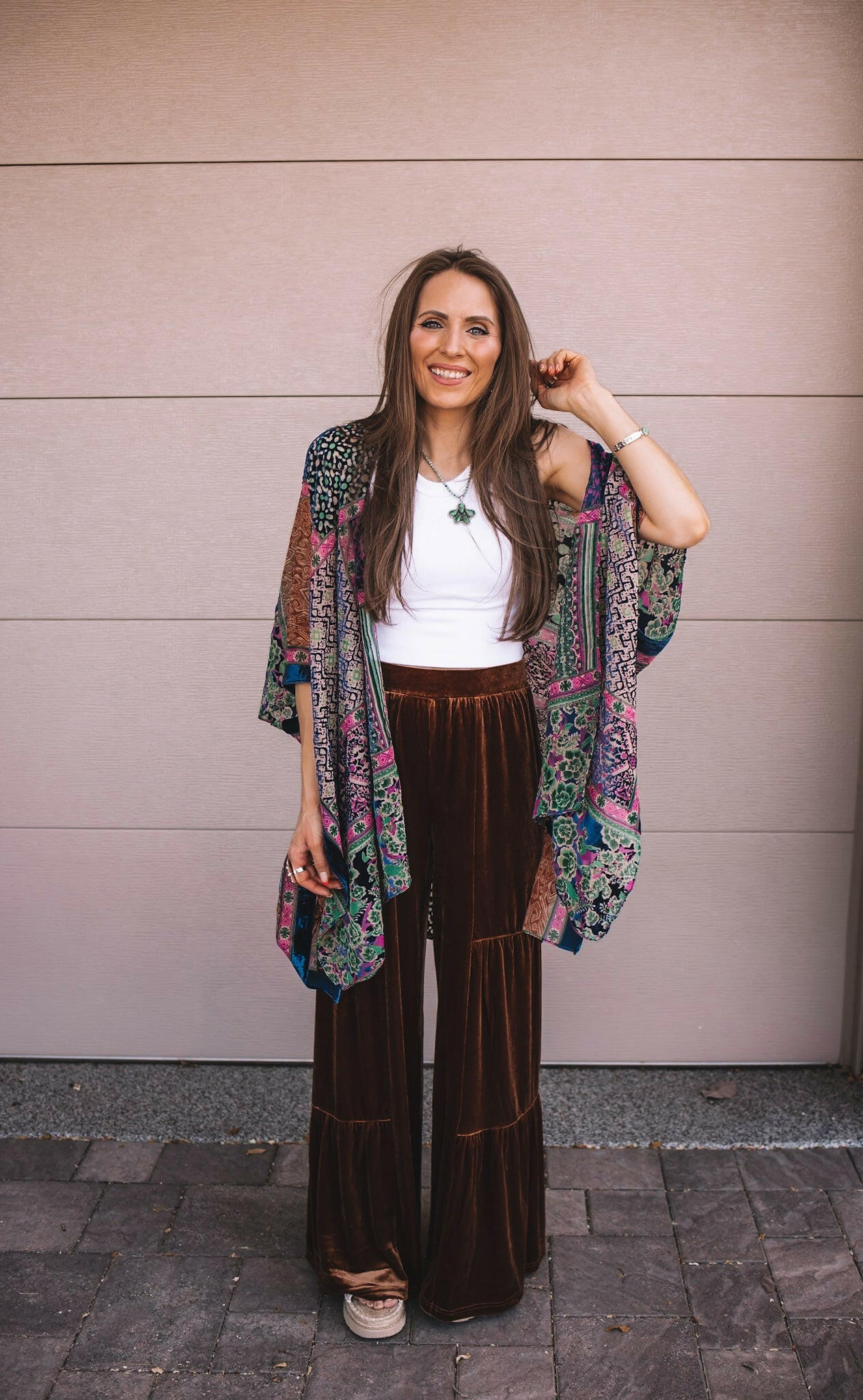 Brooke Velvet Ruffle Hem Wide Leg Pants
