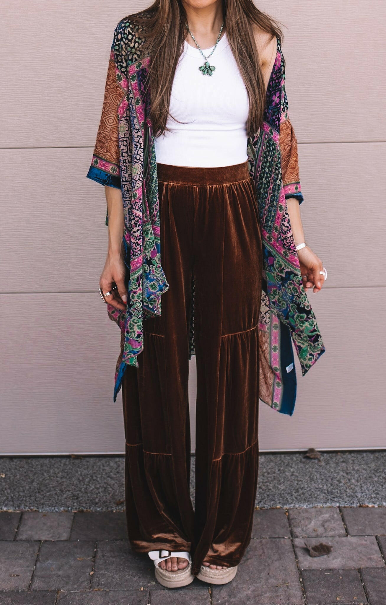 Brooke Velvet Ruffle Hem Wide Leg Pants